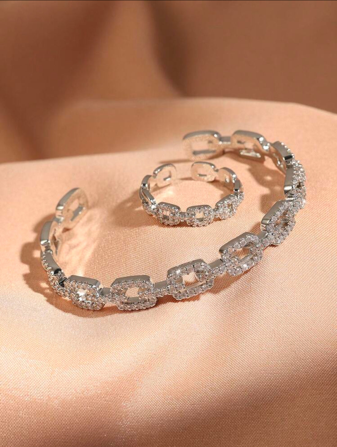 Set Bracelet & Bague Chaîne Pavée