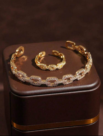 Set Bracelet & Bague Chaîne Pavée