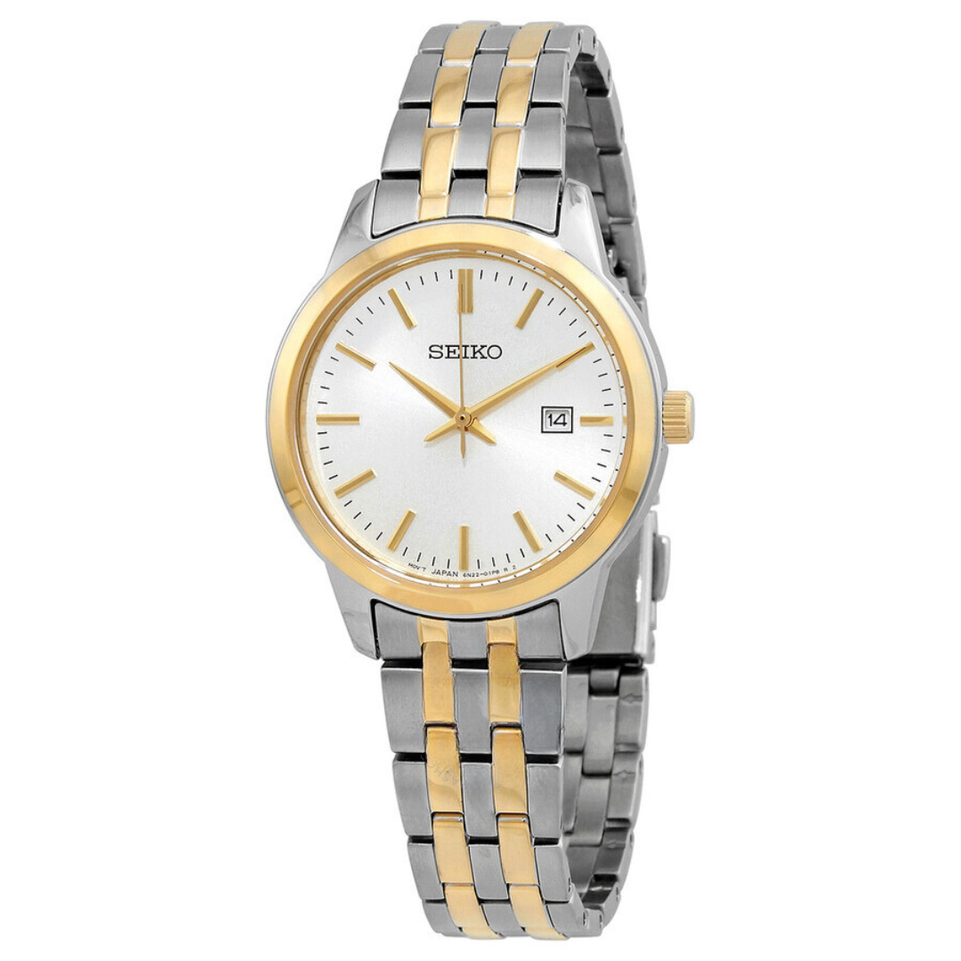 SEIKO Essentials | Quartz pour dames avec cadran blanc. Bicolore